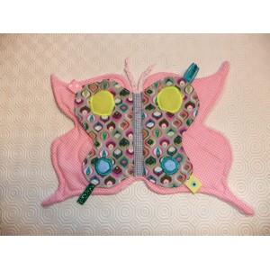 Doudou plat papillon rose