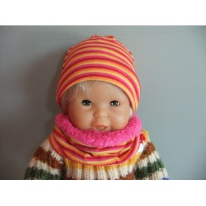 Bonnet + snood poupée (rayé)